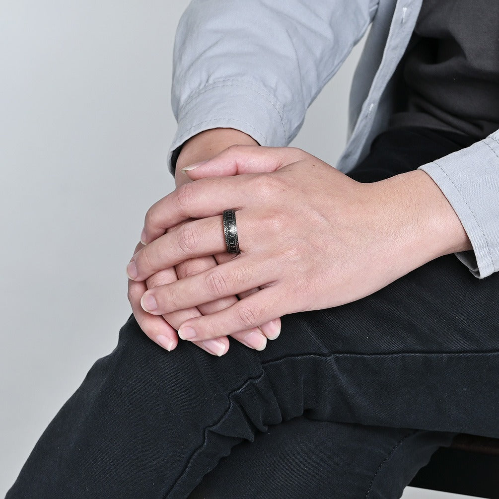 Kemstone Titanium Steel Viking Rune Ring for Men, Vintage Norse Band, Gold/Silver K-R980
