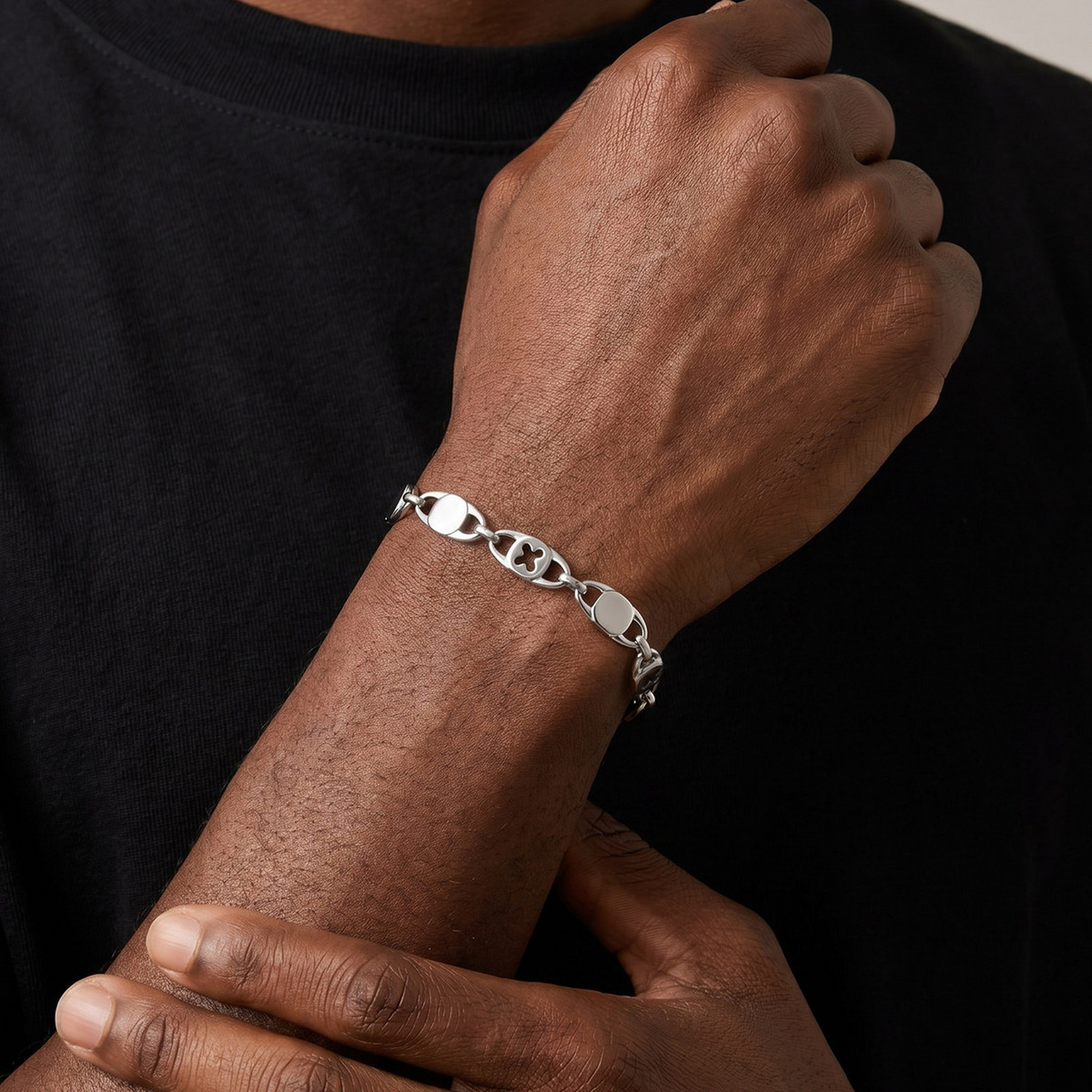 Kemston Stainless Steel Hollow Cross Chain Bracelet for Men Layered Stackable Design BR-3111S