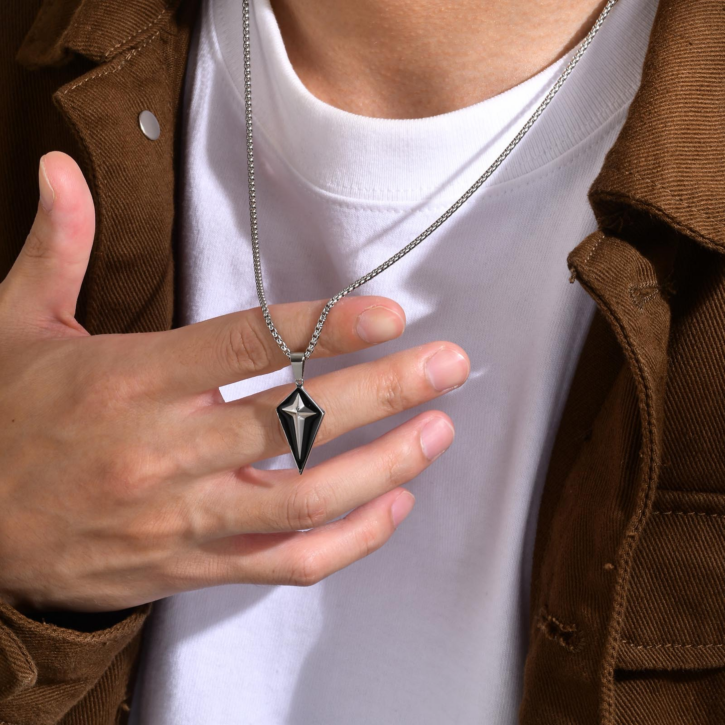 Kemstone Stainless Steel Four Point Star Pendant Necklace – Geometric Design for Men PN-1827