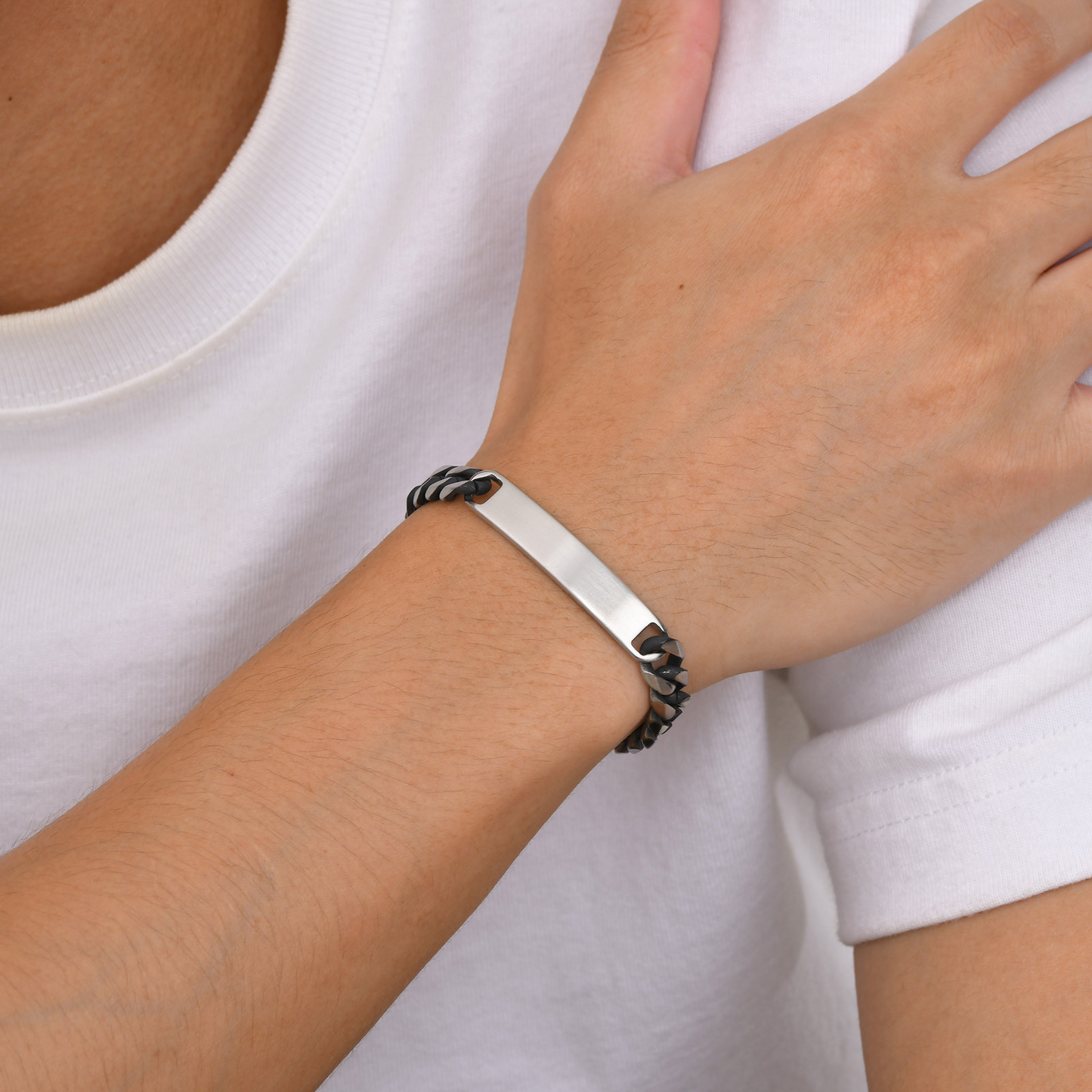 Kemstone Stainless Steel Curved Plate Chain Bracelet for Men – Faceted Link BR2120