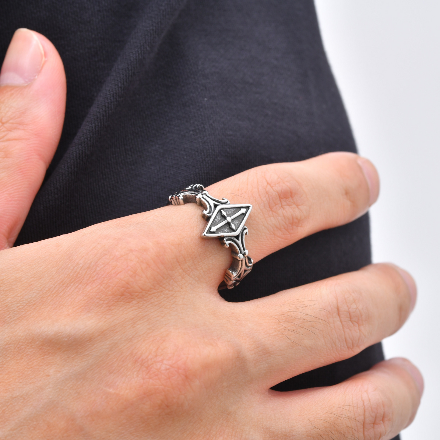 Kemstone Stainless Steel Cross Engraved Ring for Men Women Gothic Vintage Band RC-1145