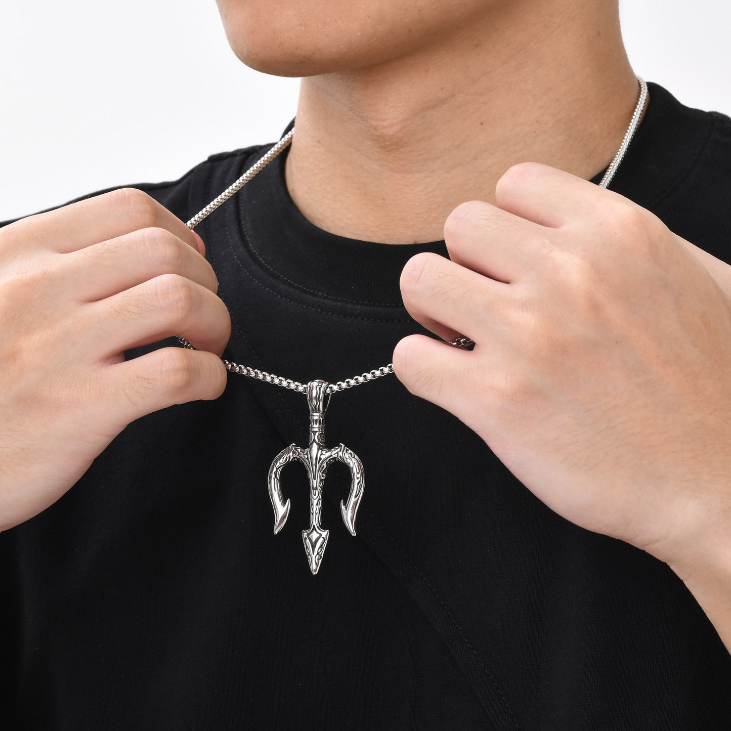 Kemstone Stainless Steel Trident Pendant Necklace – Vintage Hip Hop Style for Men PN2054