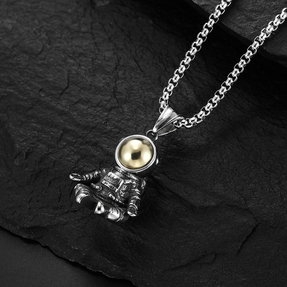 Kemstone Astronaut Pendant Necklace Titanium Steel Space Charm for Men Women K-PT402