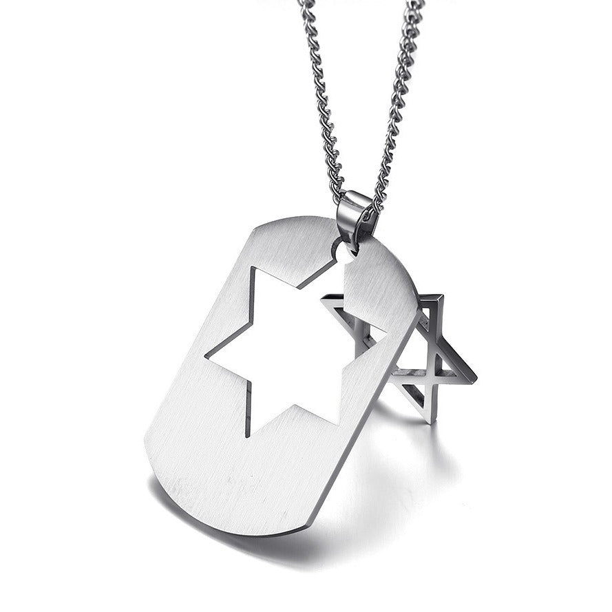 Kemstone Stainless Steel Star Cutout Pendant Necklace for Men Tag Style PN-832S