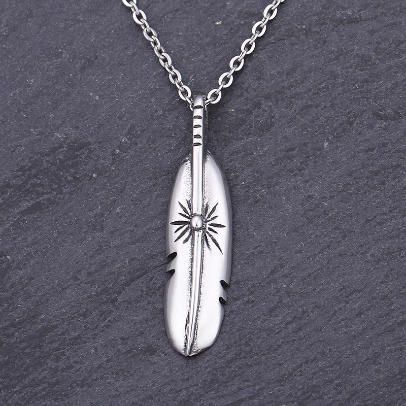Kemstone Titanium Steel Feather Pendant Necklace – Minimalist Symbol KP76860-BD