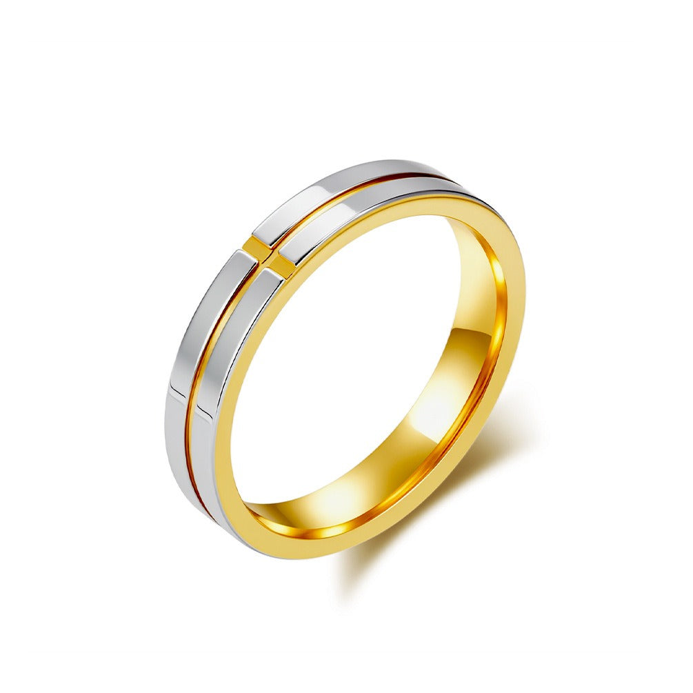Kemstone Cross Line Stainless Steel Ring – Minimalist Couple Band K-R1071