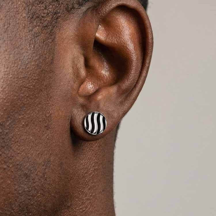 Kemstone Stainless Steel Wave Texture Stud Earring for Men ES-828S Silver