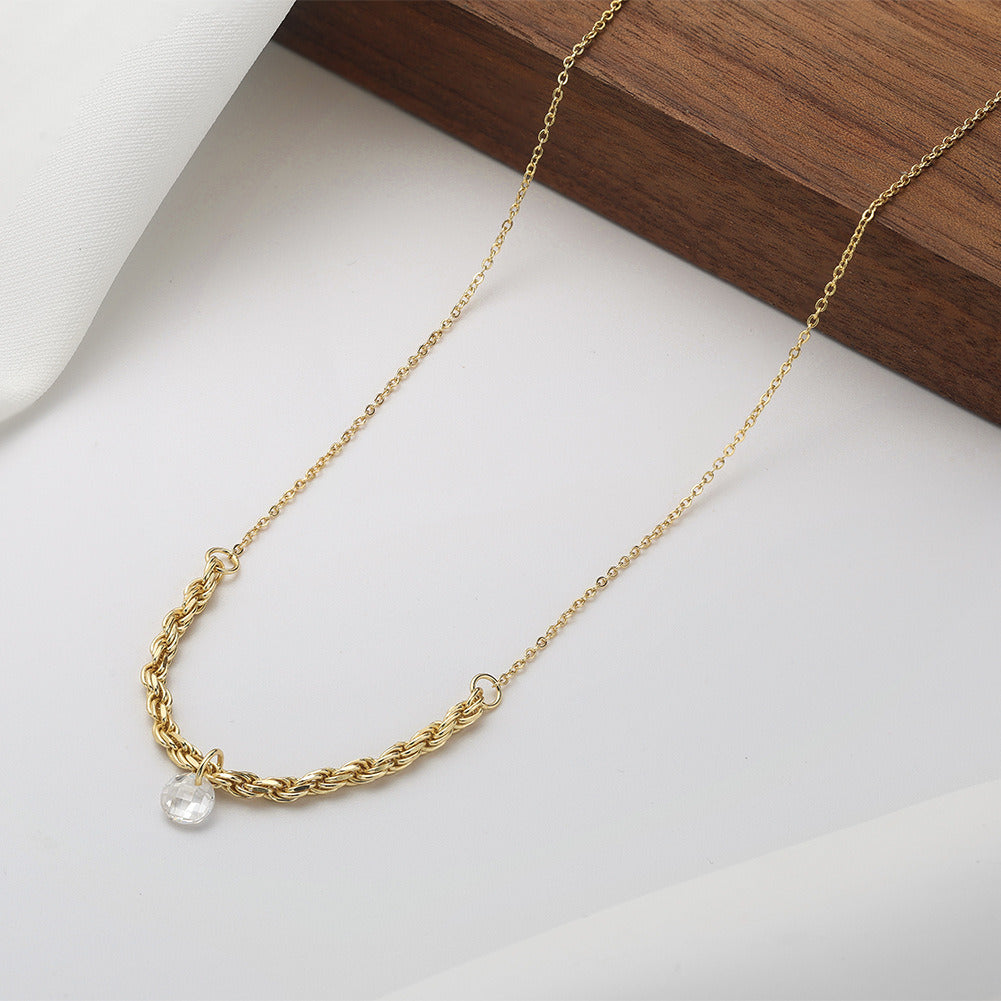 925 Sterling Silver Rope Chain Necklace with CZ Pendant – Gold & Silver Handmade Choker | Kemstone A4-BQN26