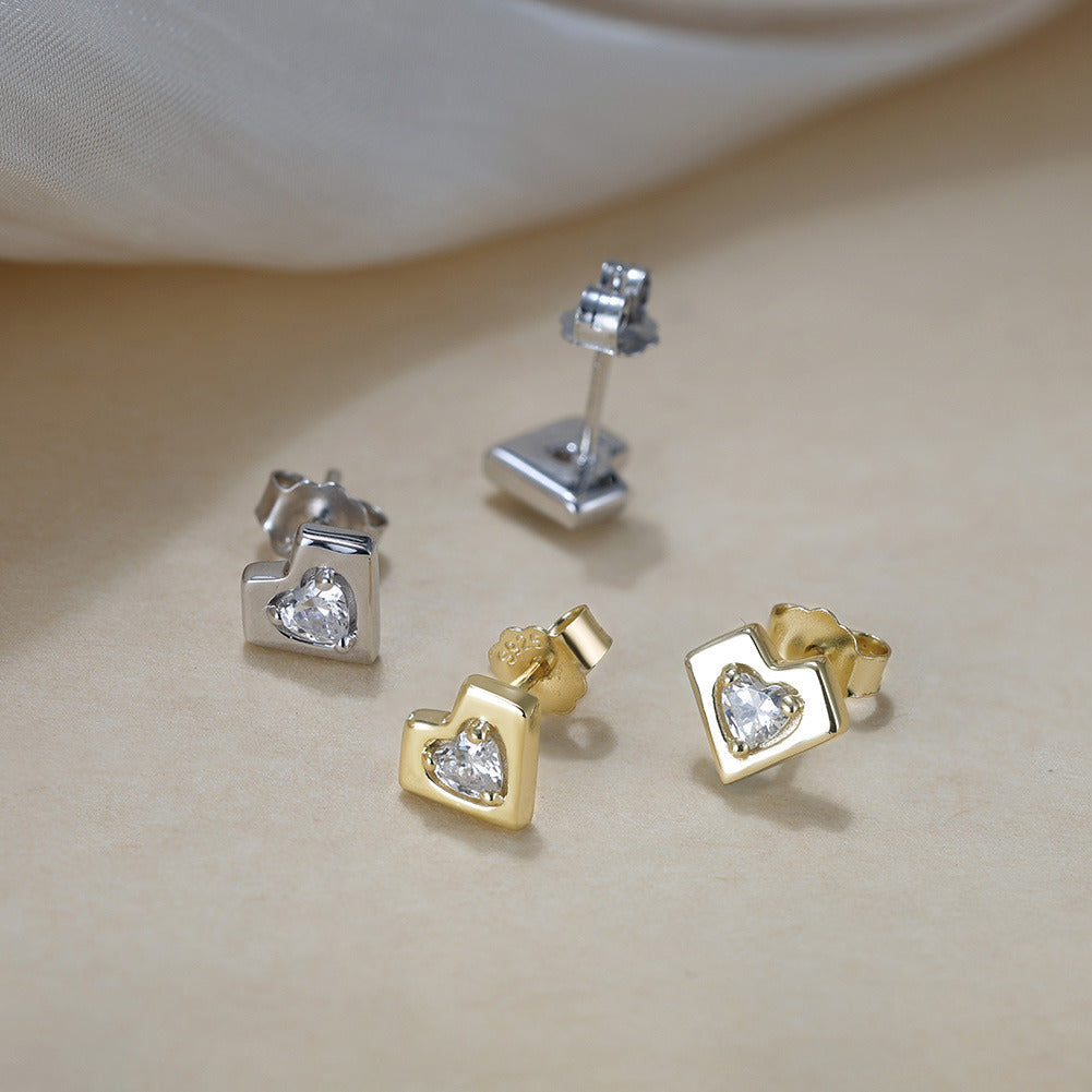 925 Sterling Silver Heart Stud Earrings for Women | CZ Inlaid Minimalist Love Jewelry, Gold & Platinum Plated Handmade Gift by Kemstone A4-APE139