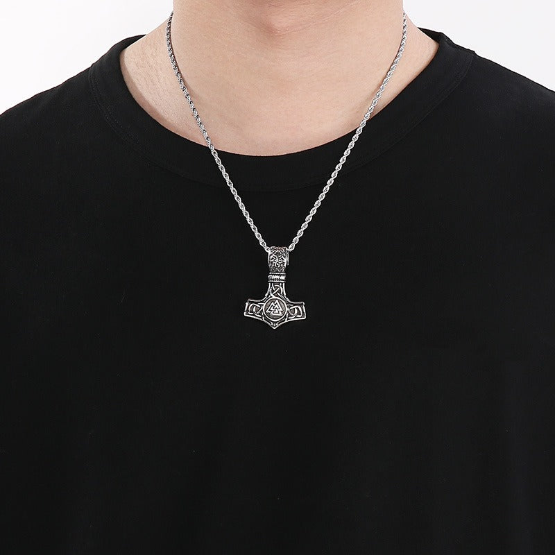 Kemstone Men’s Titanium Steel Trident Cross Necklace – Viking Eye of Horus Pendant, Black Zircon KP116389 60CM