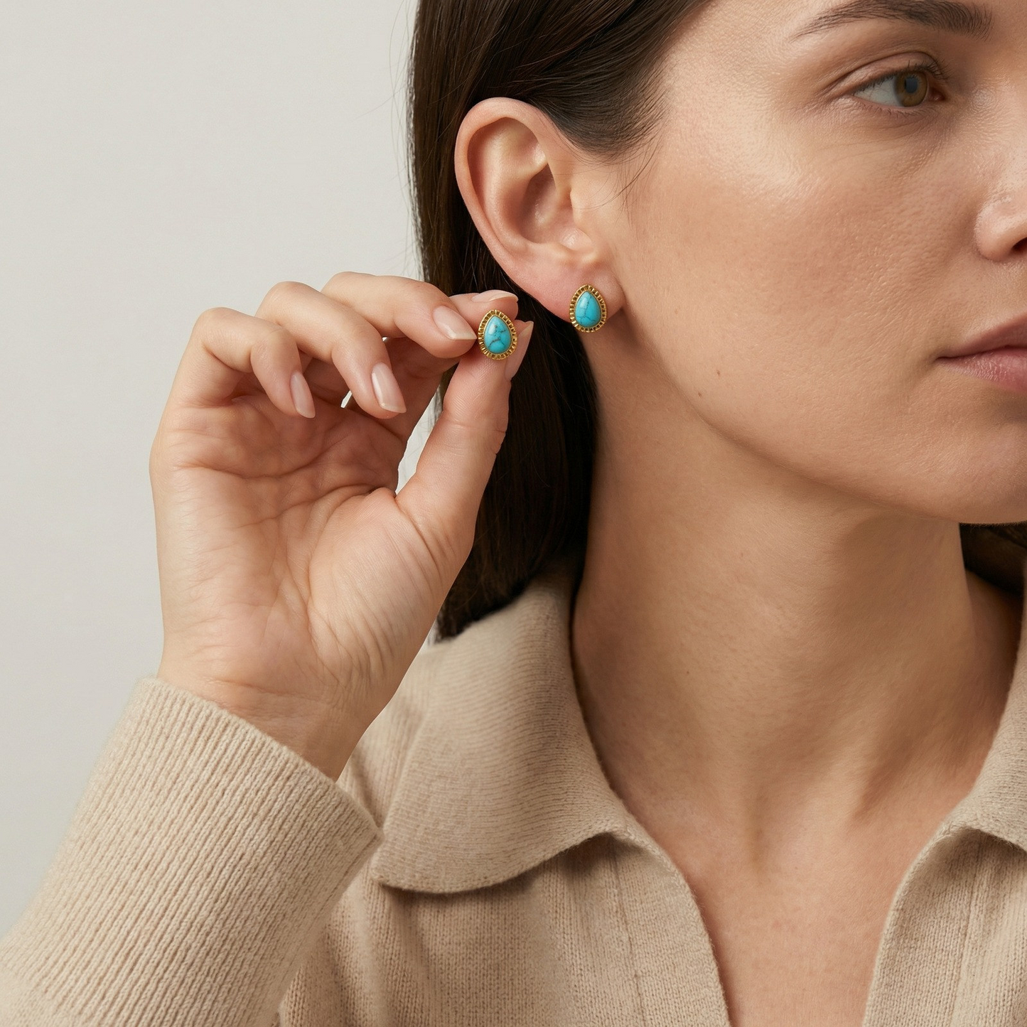 Kemstone Stainless Steel Turquoise Stud Earrings for Men & Women ES-788