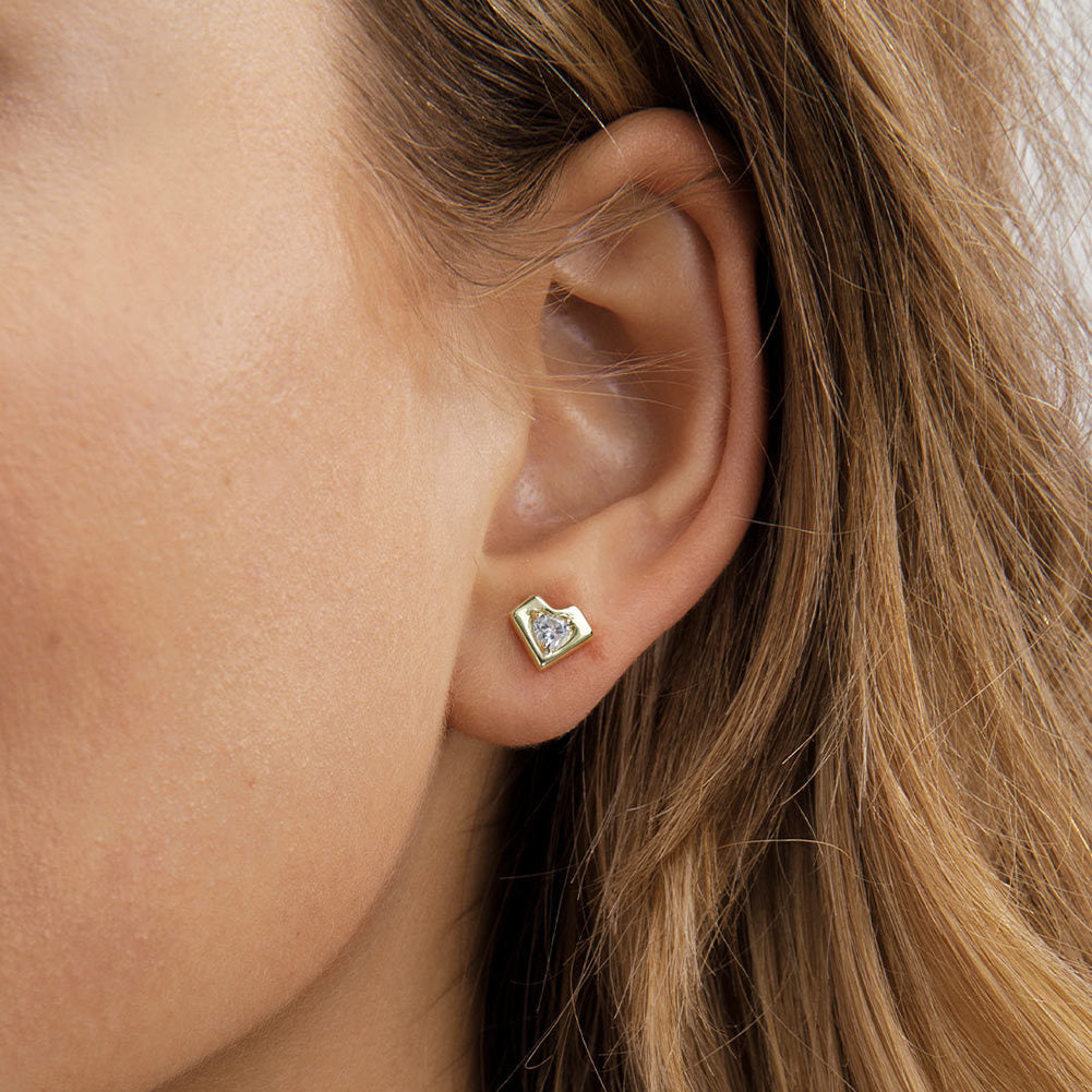 925 Sterling Silver Heart Stud Earrings for Women | CZ Inlaid Minimalist Love Jewelry, Gold & Platinum Plated Handmade Gift by Kemstone A4-APE139