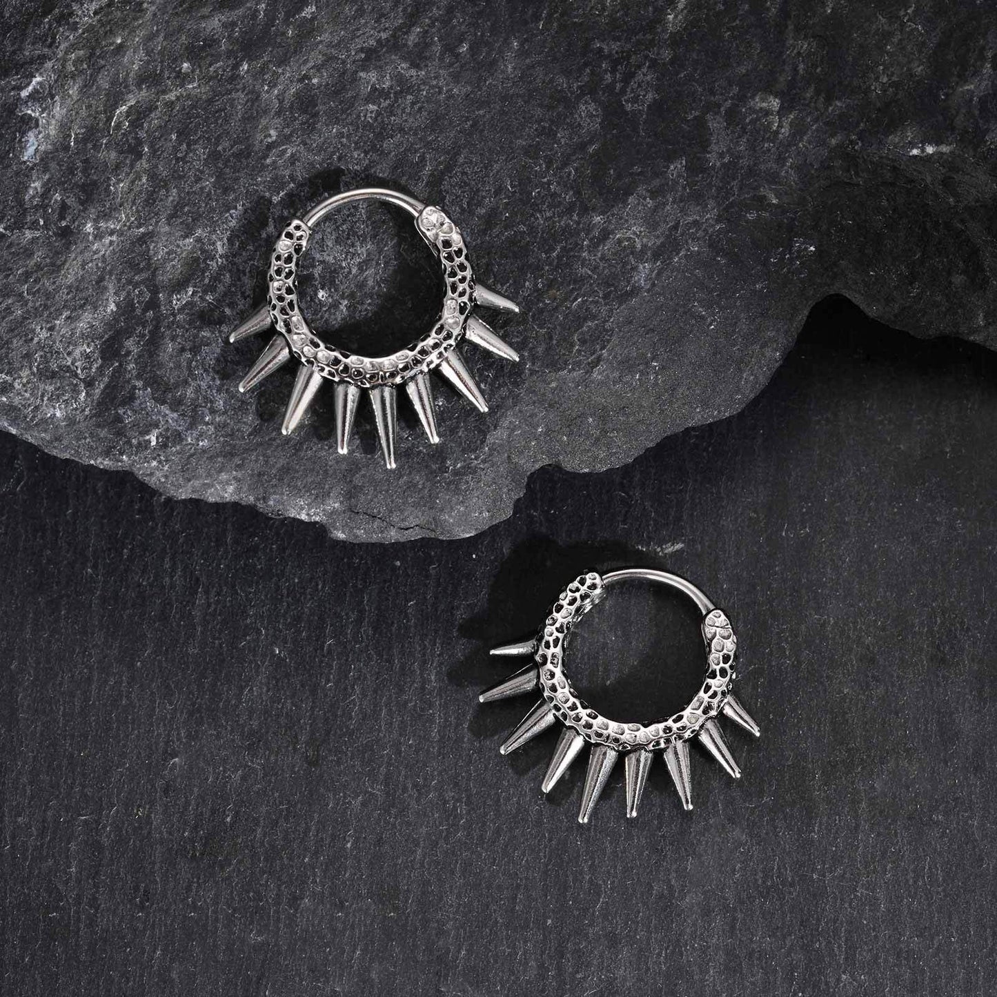 Kemstone Men’s Stainless Steel Spiked Hoop Earring – Silver Punk Gothic Huggie Jewelry EH-820