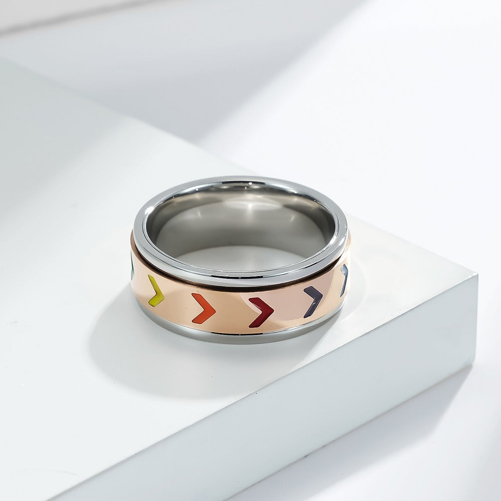 Kemstone Stainless Steel Rainbow Arrow Spinner Ring for Men K-R601
