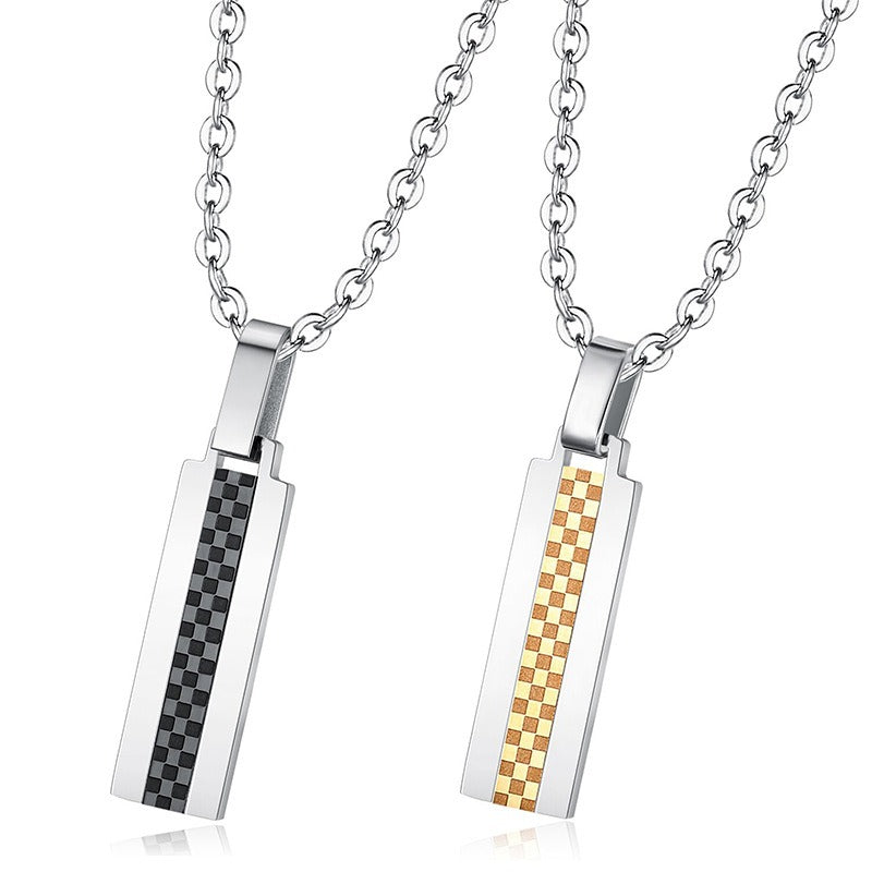 Kemstone Checkered Stainless Steel Pendant Necklace for Men & Women TN0301