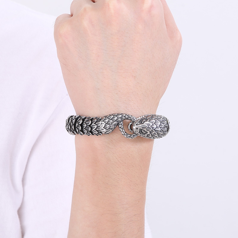 Kemstone Titanium Steel Snake Bracelet – Vintage Punk Serpent Style for Men KB144343-KJX