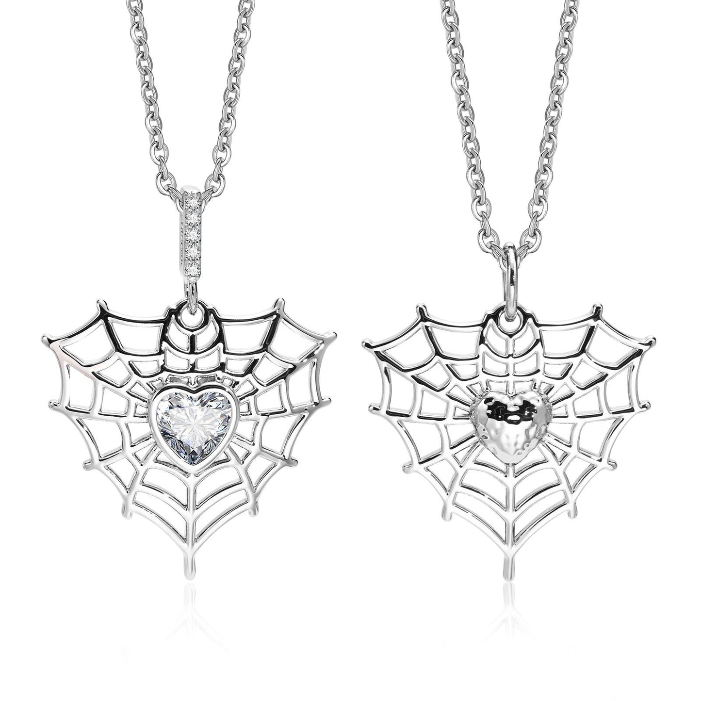Kemstone Spider Web Heart Pendant Necklace – Gothic Cobweb Cubic Zirconia Chain PNB-160