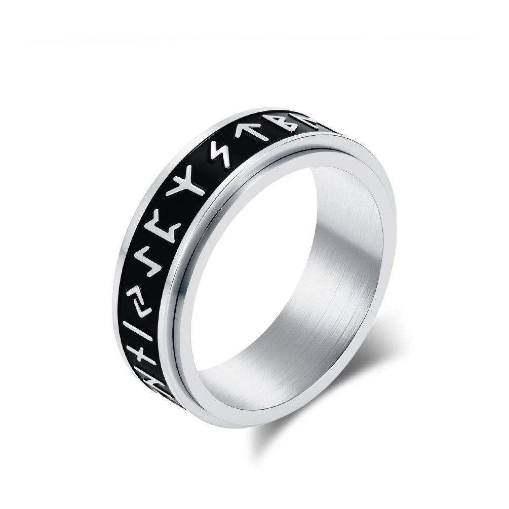 Kemstone Viking Rune Spinner Ring – Stainless Steel Rotatable Vintage Band K-R1065