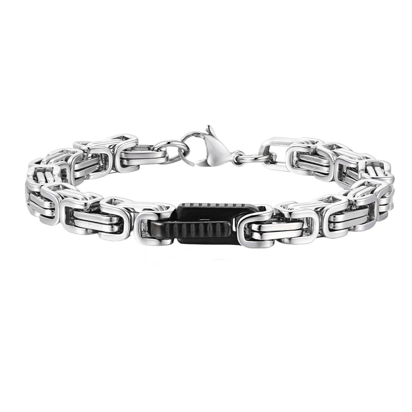 Kemstone Stainless Steel Byzantine Chain Bracelet – Geometric Link Design for Men BR-2701
