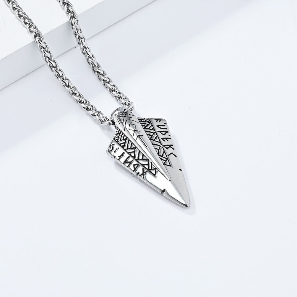 Kemstone Viking Rune Spear Pendant Necklace for Men – Stainless Steel Arrowhead Symbol K-PT544