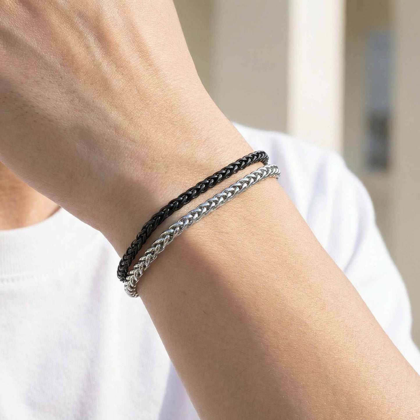 Kemstone Braided Chain Bracelet Double Layer Stainless Steel Two Tone for Men BR-2853