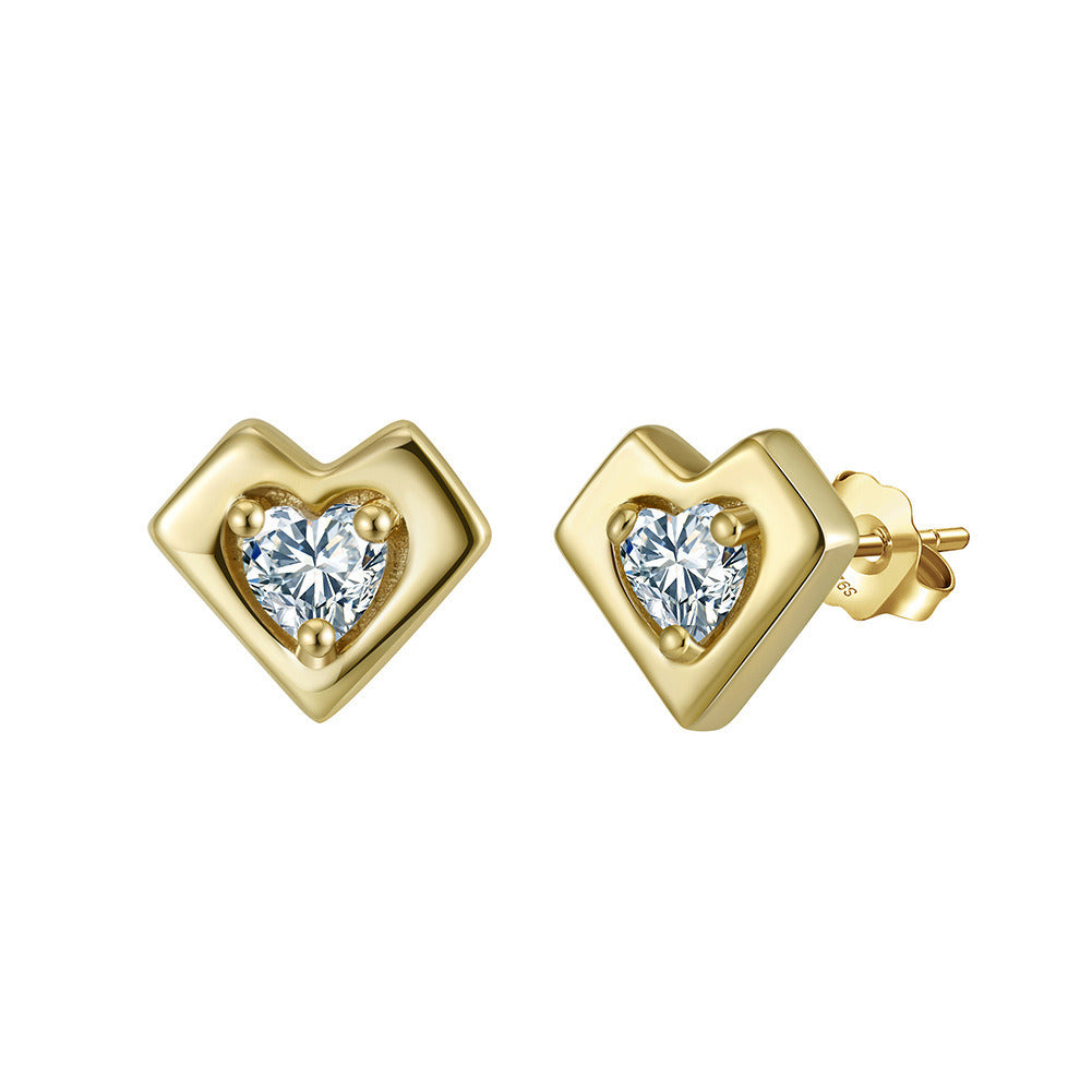 925 Sterling Silver Heart Stud Earrings for Women | CZ Inlaid Minimalist Love Jewelry, Gold & Platinum Plated Handmade Gift by Kemstone A4-APE139