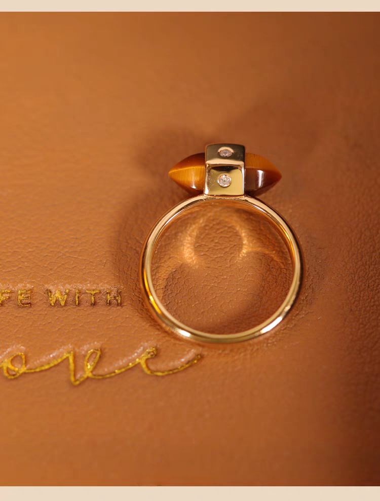 Anillo de ojo de tigre de plata de ley 925 bañado en oro con circonita cúbica, diseño original "Anillos Luminosos", hecho a mano, estilo vintage, hecho a mano, con diseño minimalista francés para mujer.