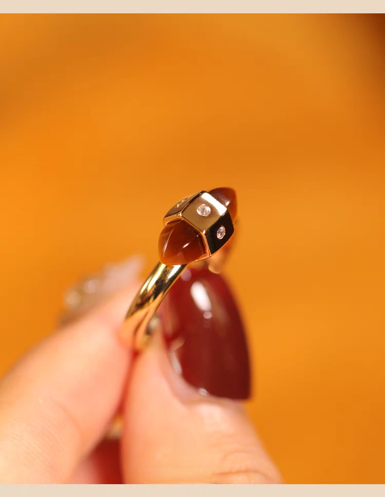 Anillo de ojo de tigre de plata de ley 925 bañado en oro con circonita cúbica, diseño original "Anillos Luminosos", hecho a mano, estilo vintage, hecho a mano, con diseño minimalista francés para mujer.