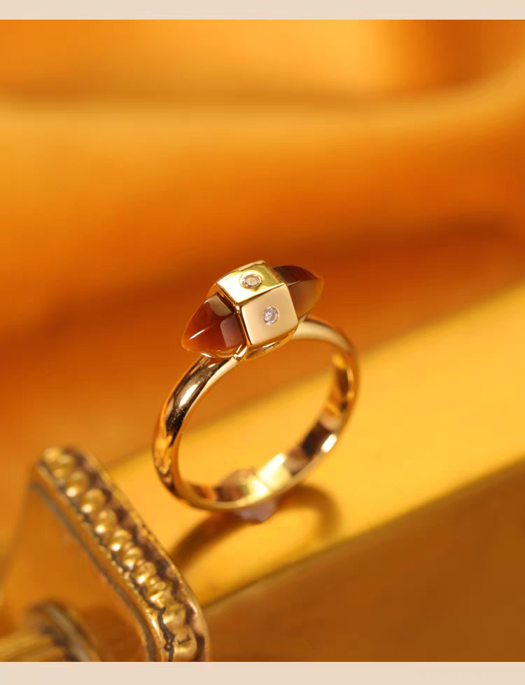 Anillo de ojo de tigre de plata de ley 925 bañado en oro con circonita cúbica, diseño original "Anillos Luminosos", hecho a mano, estilo vintage, hecho a mano, con diseño minimalista francés para mujer.