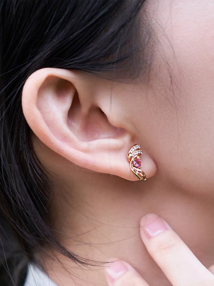 Kemstone - Orecchini a forma di stella in tormalina rosa con ali in argento sterling, realizzati a mano con design originale StarFlair - Elegante, leggero, regalo di lusso
