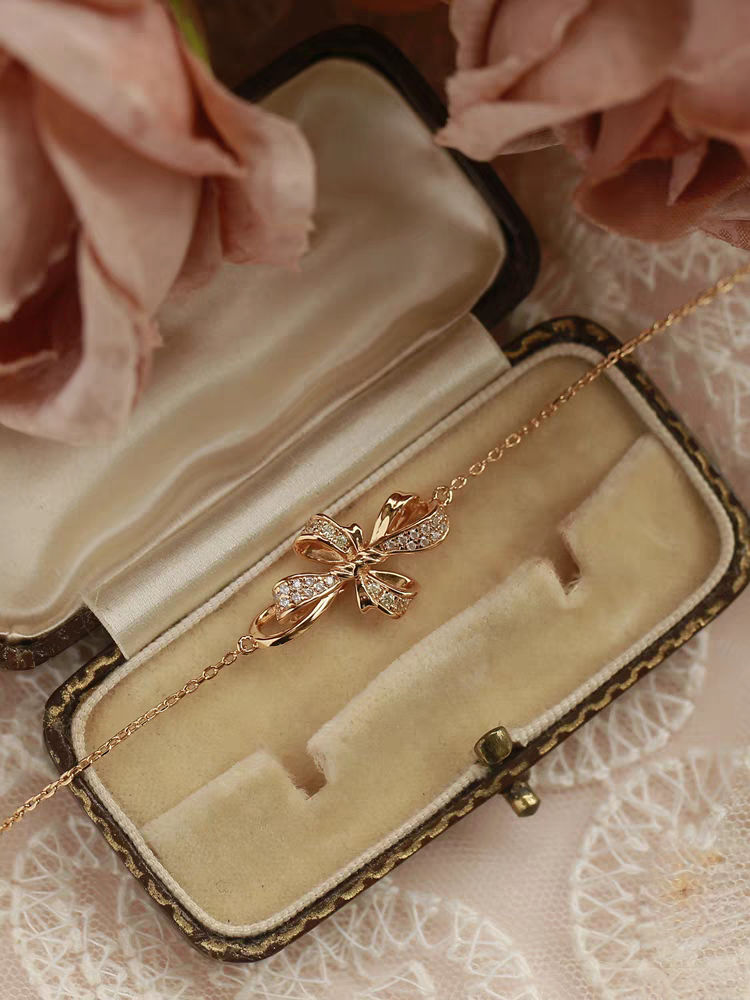 Kemstone French Bow Bracelet – Gold-Plated 925 Sterling Silver, Micro-Pavé CZ, Adjustable Vintage Elegance