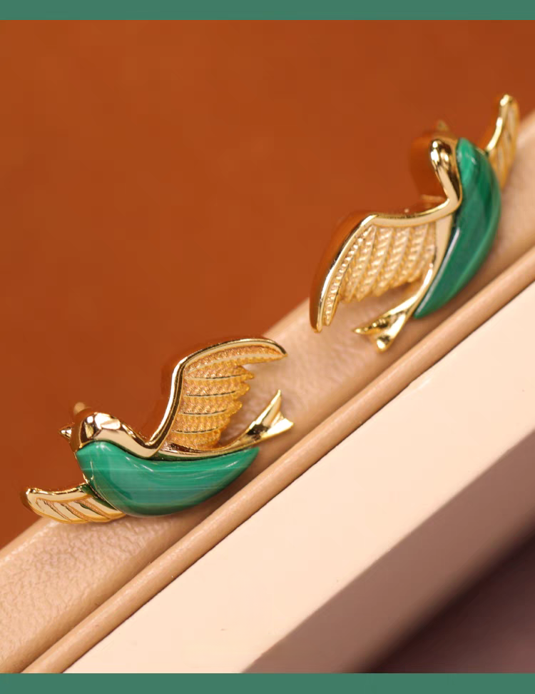 Kemstone Emerald Bird Earrings – 925 Sterling Silver, Natural Malachite Studs, Symbol of Freedom & Renewal