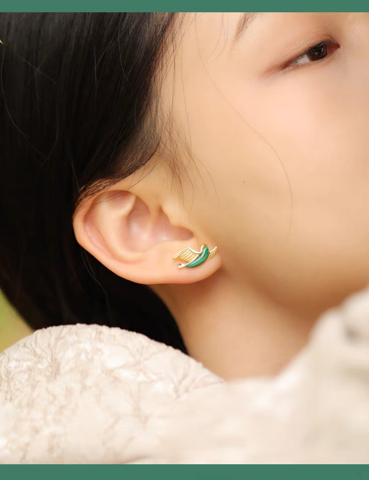 Kemstone Emerald Bird Earrings – 925 Sterling Silver, Natural Malachite Studs, Symbol of Freedom & Renewal
