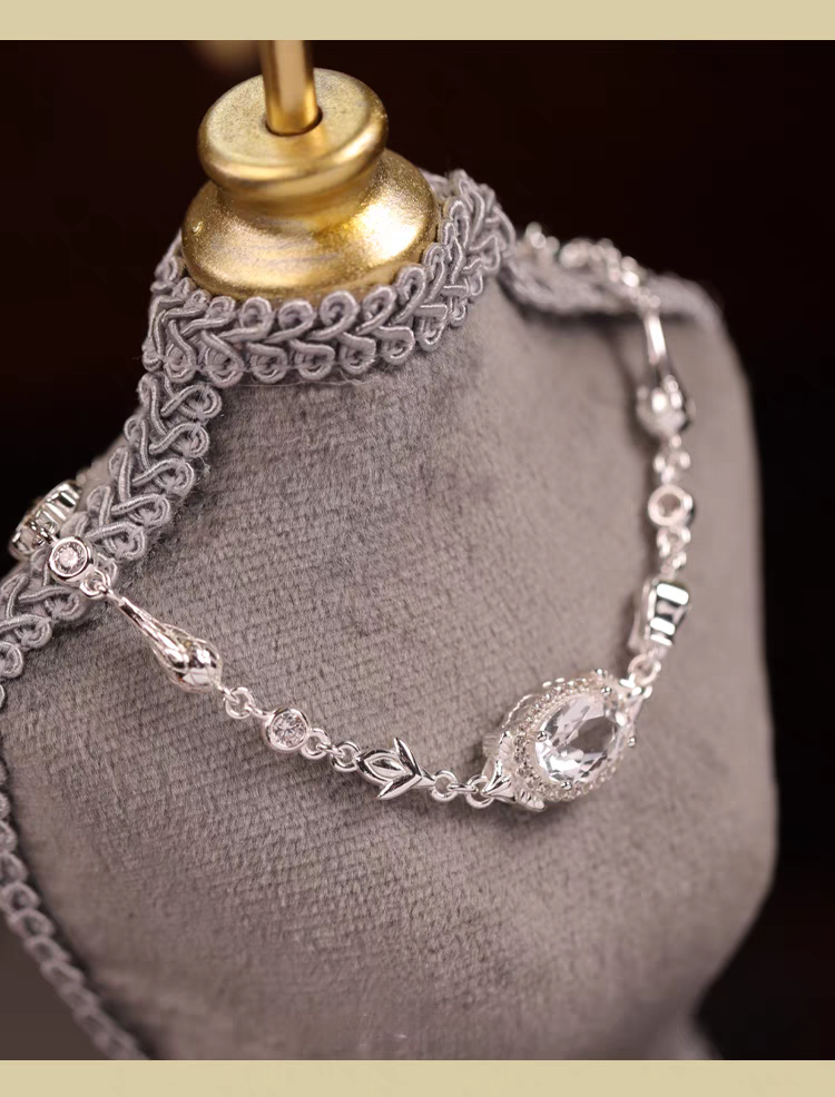 Kemstone Vintage White Crystal Bracelet – 925 Sterling Silver, Persian & Byzantine Architectural Design, Adjustable Fit