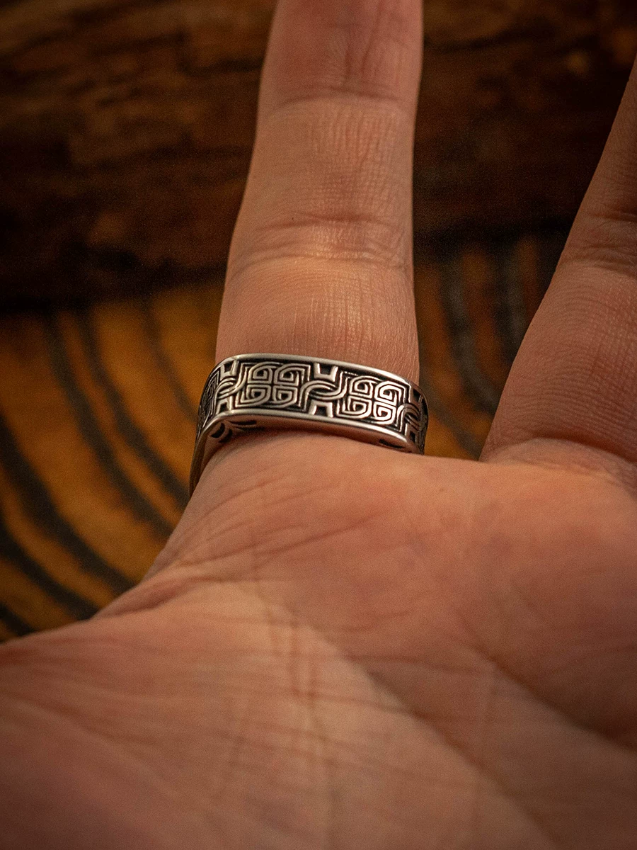 Anillo Kemstone vintage de acero inoxidable con nudo celta cuadrado para hombre – Diseño nórdico NW-A035