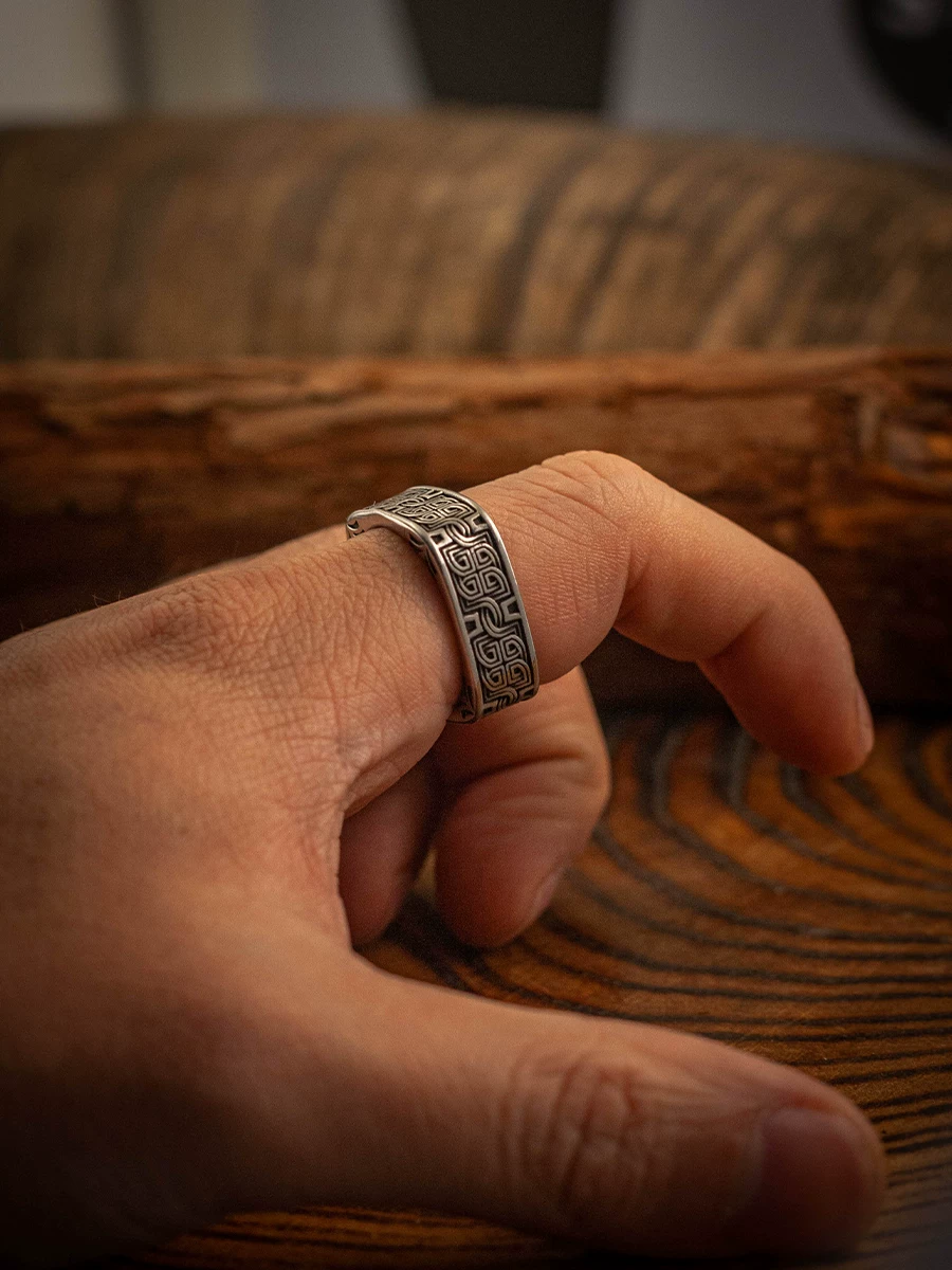 Anillo Kemstone vintage de acero inoxidable con nudo celta cuadrado para hombre – Diseño nórdico NW-A035
