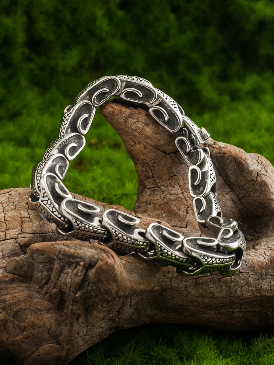 Kemstone Vintage Stainless Steel Bracelet for Men – Textured Design with Hidden Clasp,NWB002