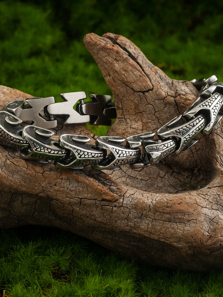 Kemstone Vintage Stainless Steel Bracelet for Men – Textured Design with Hidden Clasp,NWB002