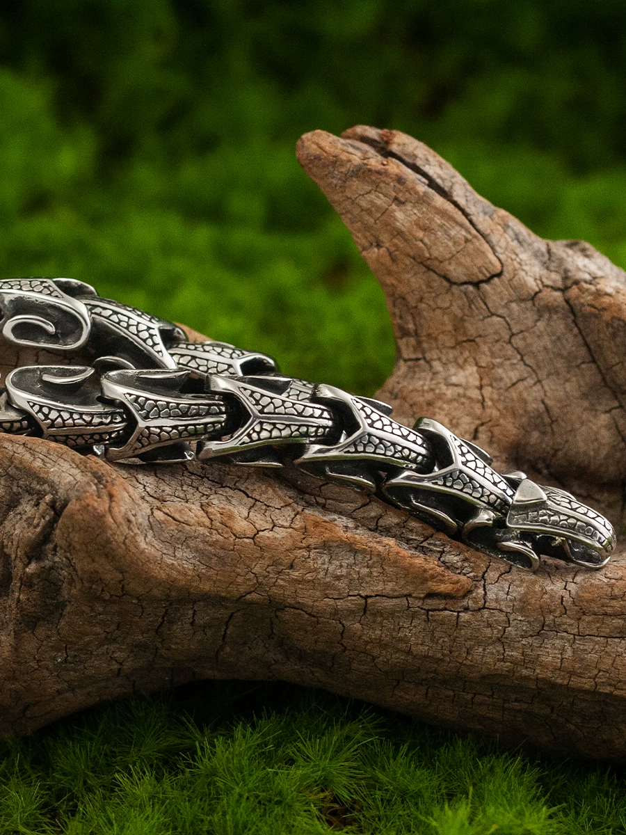 Kemstone Vintage Stainless Steel Bracelet for Men – Textured Design with Hidden Clasp,NWB002