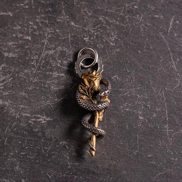 Collana con ciondolo Kemstone Mythic Serpent & Rose – Acciaio inossidabile, stile greco vintage NWN-09528