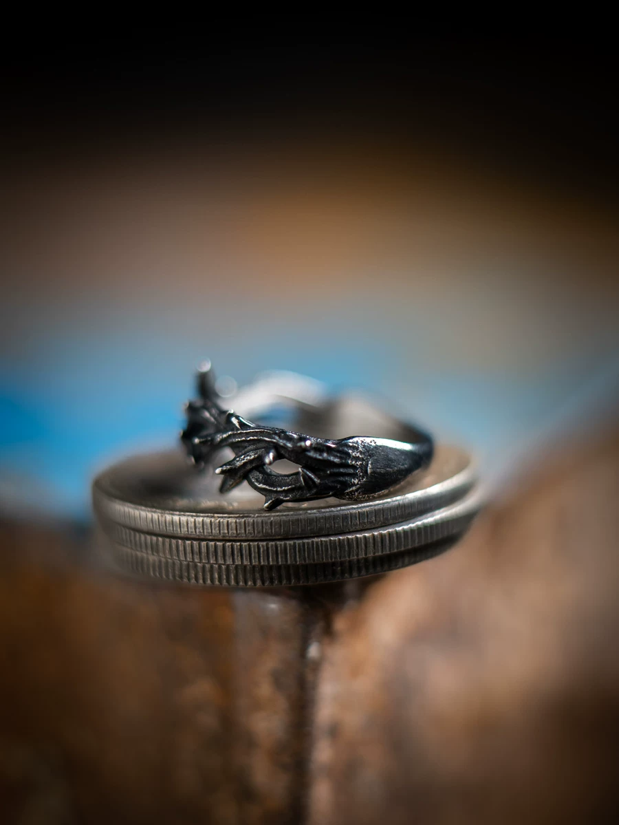 Anillo vintage Kemstone "Corona de Espinas" de acero inoxidable negro para hombre NWR-05315