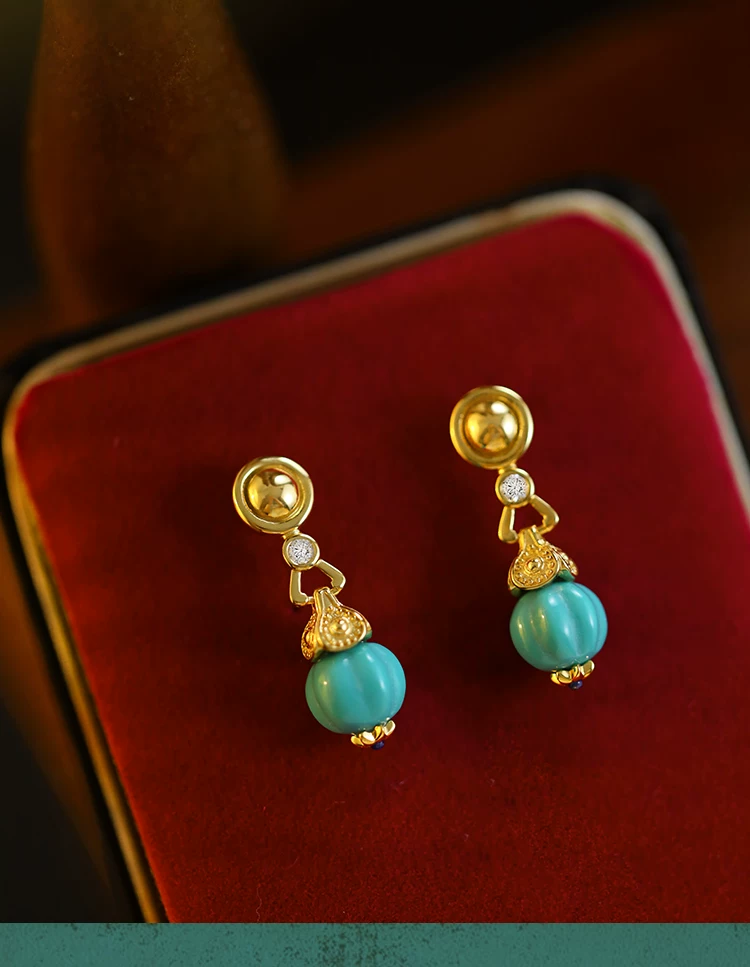 Pendientes colgantes de turquesa vintage Kemstone para mujer – Plata de ley 925 | Elegante joyería de estilo retro palaciego RSY-E515308