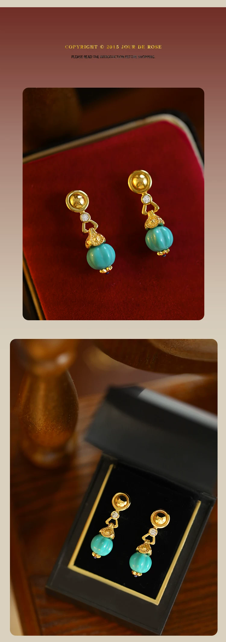 Pendientes colgantes de turquesa vintage Kemstone para mujer – Plata de ley 925 | Elegante joyería de estilo retro palaciego RSY-E515308