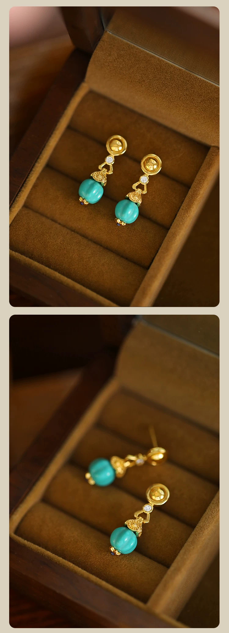 Pendientes colgantes de turquesa vintage Kemstone para mujer – Plata de ley 925 | Elegante joyería de estilo retro palaciego RSY-E515308