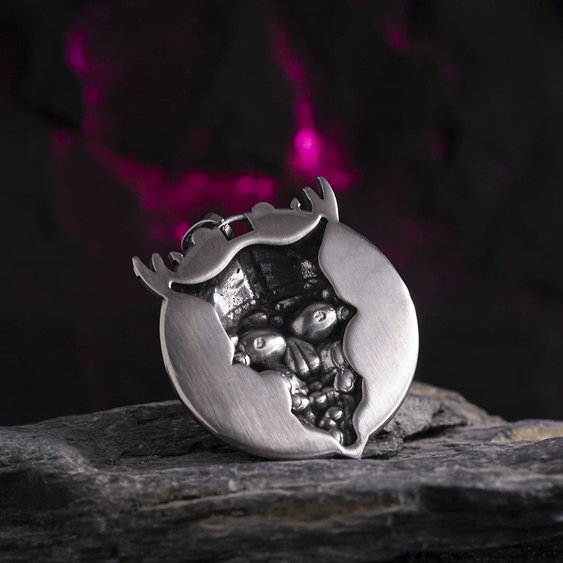 Colgante de calavera vikinga Kemstone – Collar con grabado 3D «Juramento del Pirata» | Estilo rock nórdico NWN-519425