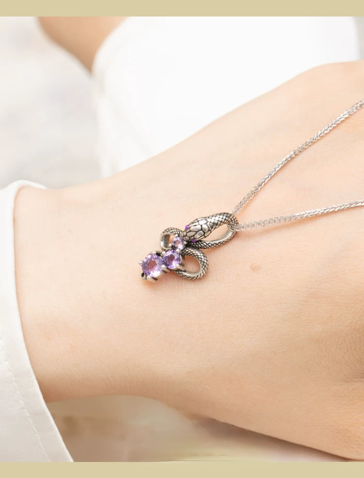 Colgante de serpiente de amatista vintage de plata de ley Kemstone para mujer | Joyería gótica de brujería EMN-519224
