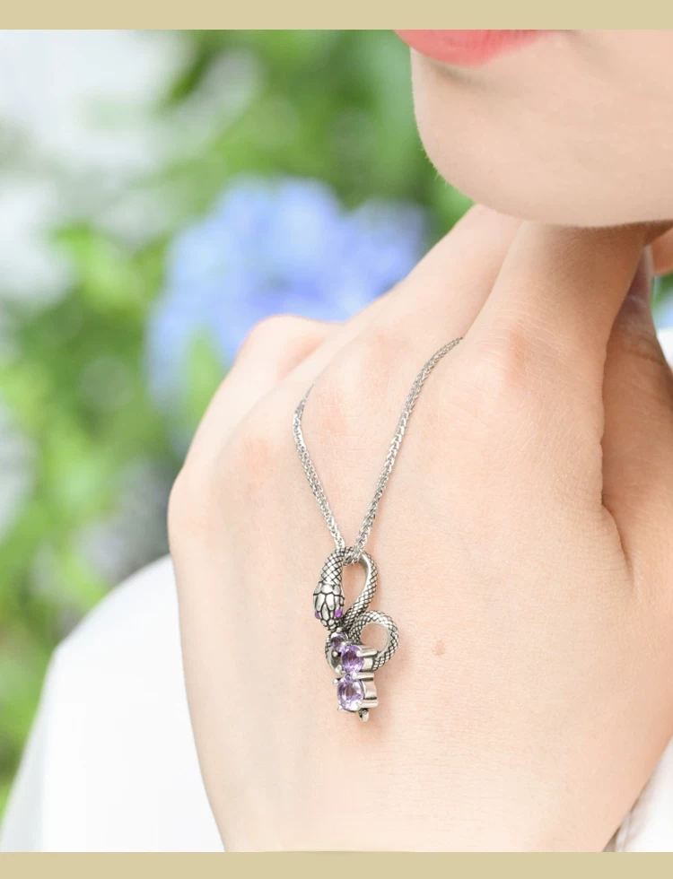 Colgante de serpiente de amatista vintage de plata de ley Kemstone para mujer | Joyería gótica de brujería EMN-519224