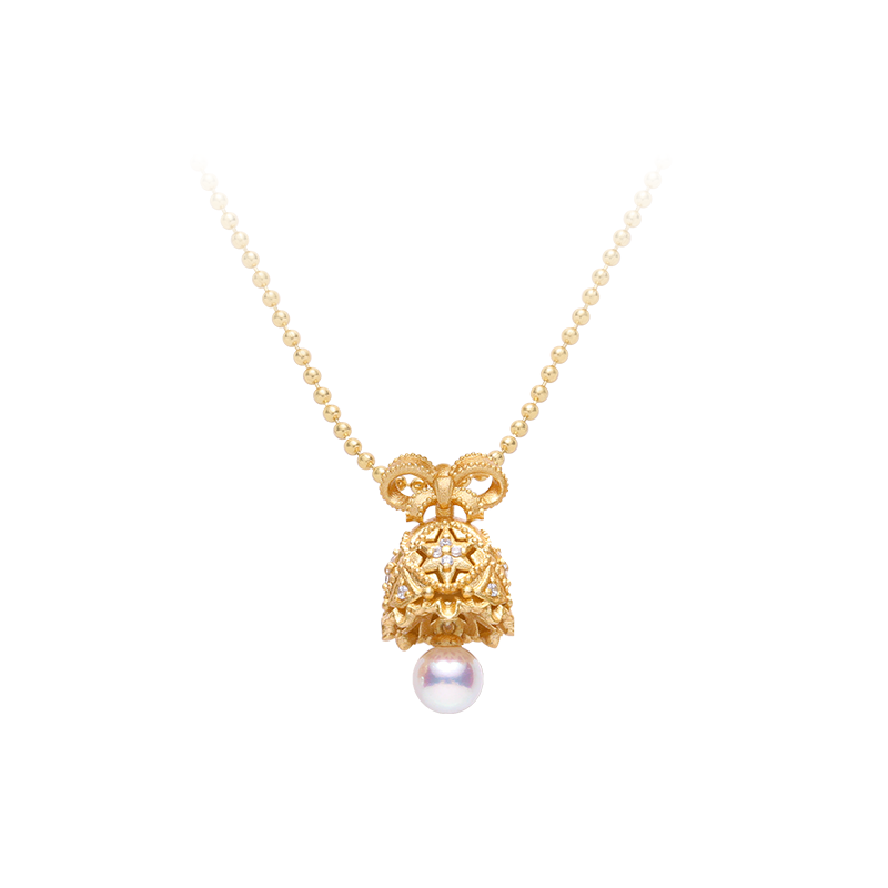 Collar con colgante de perla Kemstone "La Campana de los Deseos" – Oro vermeil de 18 quilates sobre plata de ley, perla de agua dulce y circón blanco | Joyería de inspiración vintage para mujer RSY-NES355