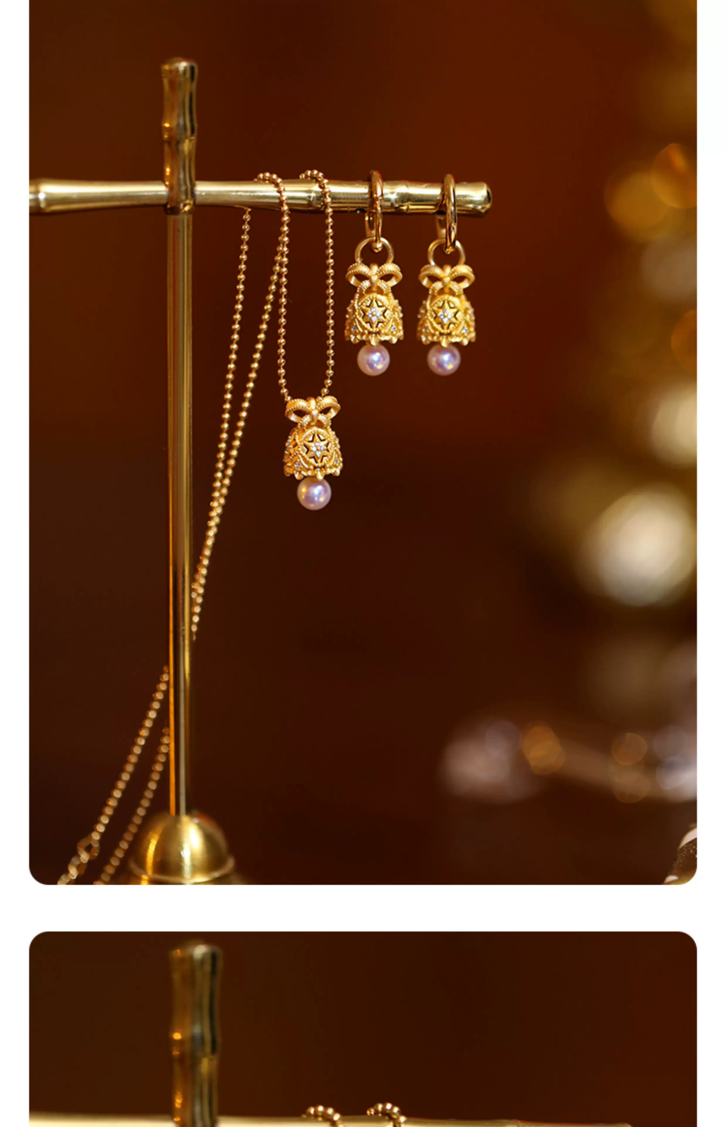 Collar con colgante de perla Kemstone "La Campana de los Deseos" – Oro vermeil de 18 quilates sobre plata de ley, perla de agua dulce y circón blanco | Joyería de inspiración vintage para mujer RSY-NES355