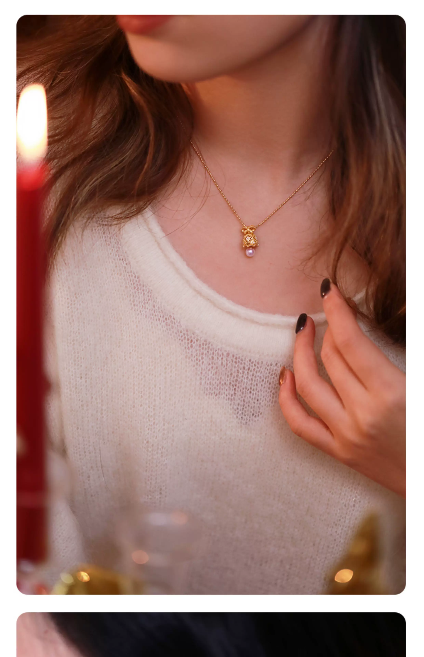 Collar con colgante de perla Kemstone "La Campana de los Deseos" – Oro vermeil de 18 quilates sobre plata de ley, perla de agua dulce y circón blanco | Joyería de inspiración vintage para mujer RSY-NES355